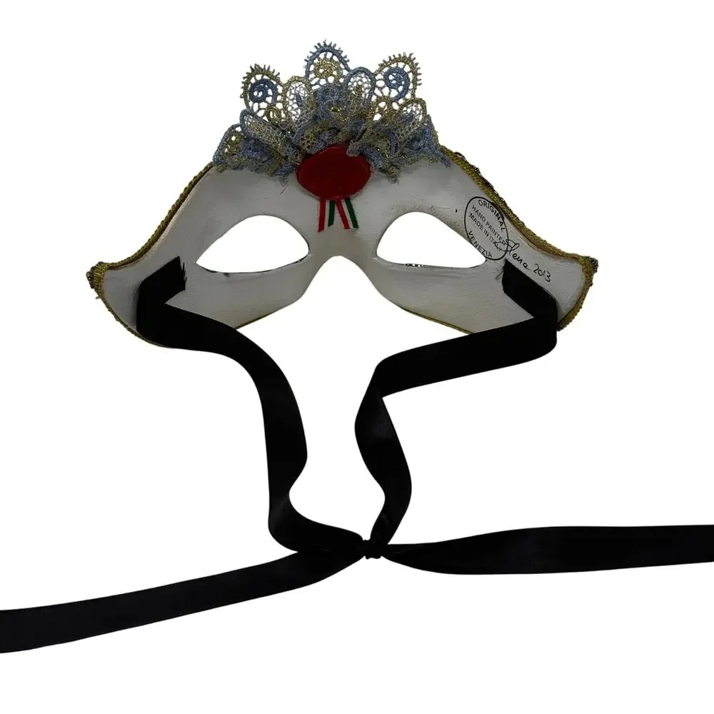 Masquerade Mask La Maschera del Galeone Venetian Blue Gold Hand Painted Italy